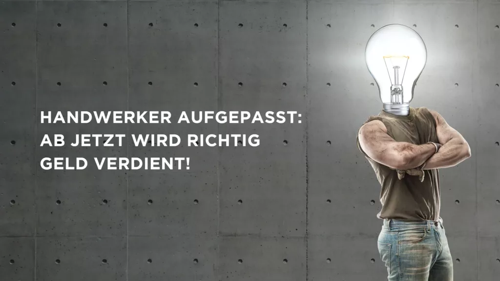 Das Grundmotiv der Facebook-Kampagne von Baufüxli, auf der ein Handwerker statt seines Kopfs eine leuchtende Glühlampe sitzen hat.