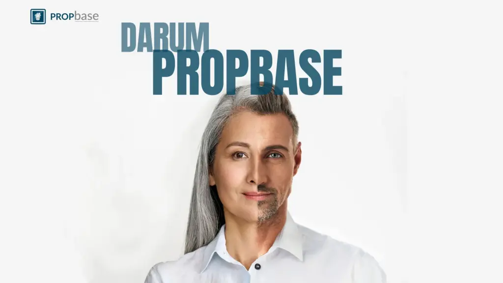 Split-Portrait aus zwei Hälften – eine Frau und ein Mann – symbolisiert die zwei unterschiedlichen Zielgruppen von PropBase und die flexible, wandelbare Software.