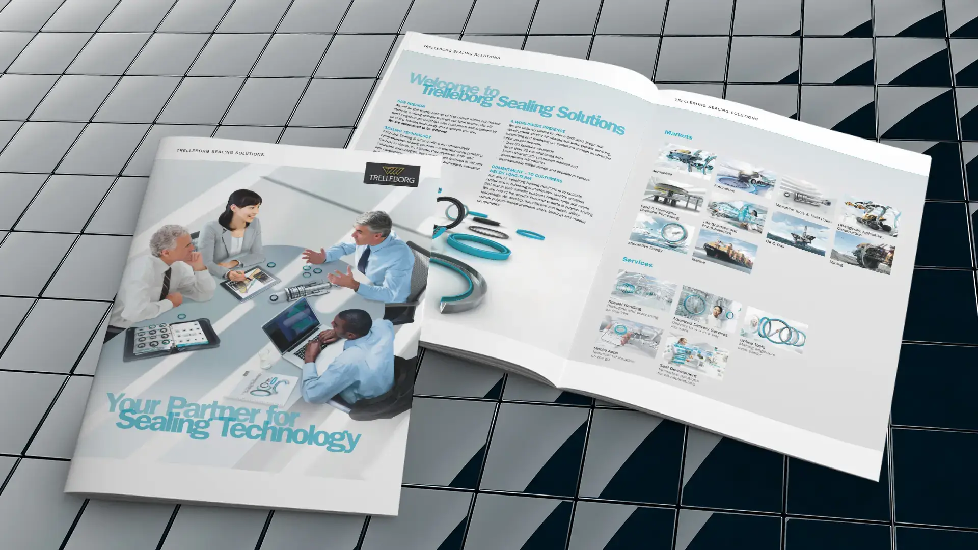 Unternehmensbroschüre von Trelleborg Sealing Solutions mit Überblick zu Leistungen und Märkten